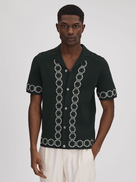 Knitted Cuban Collar Shirt in Hunting Green (K74382) | £138