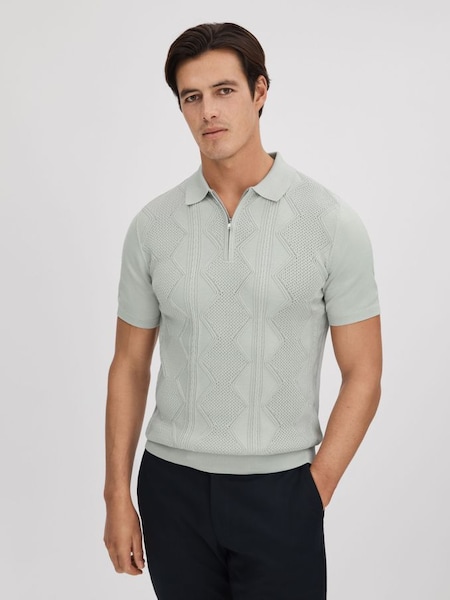 Cotton Half-Zip Polo Shirt in Pistachio (K74388) | £98