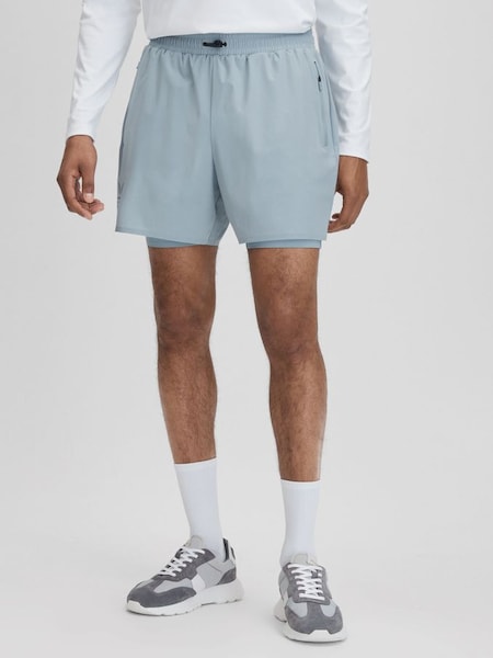 Castore Water Repellent 2-in-1 Shorts in Blue Silver (K74402) | £68