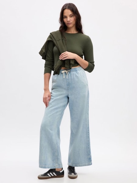 Blue High Waisted Wide Leg Pull On Jeans (K74970) | £45