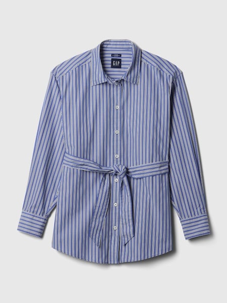 Blue Stripe Organic Cotton Belted Big Shirt (K75007) | £45