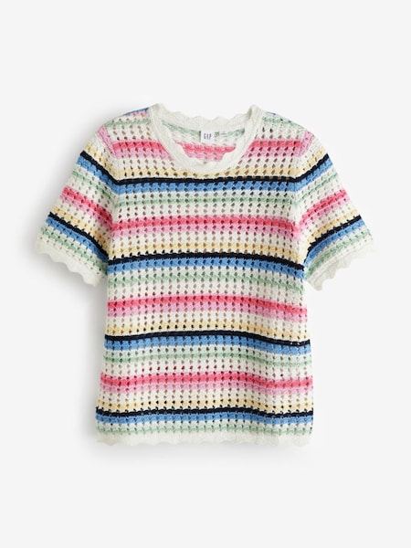 Cream Stripe Crochet Short Sleeve Knit T-Shirt (K75010) | £30