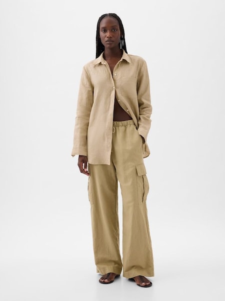 Brown Linen Long Sleeve Oversized Shirt (K75019) | £50