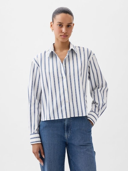 White Organic Cotton Cropped Stripe Shirt (K75027) | £35