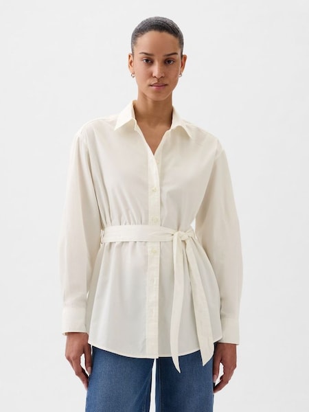 White Organic Cotton Belted Big Shirt (K75030) | £45