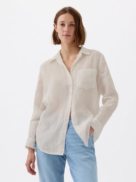 White Linen Long Sleeve Oversized Shirt (K75034) | £50