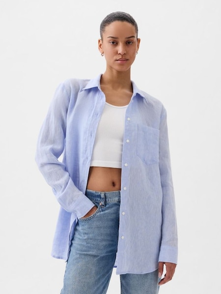Blue Linen Long Sleeve Oversized Shirt (K75038) | £50