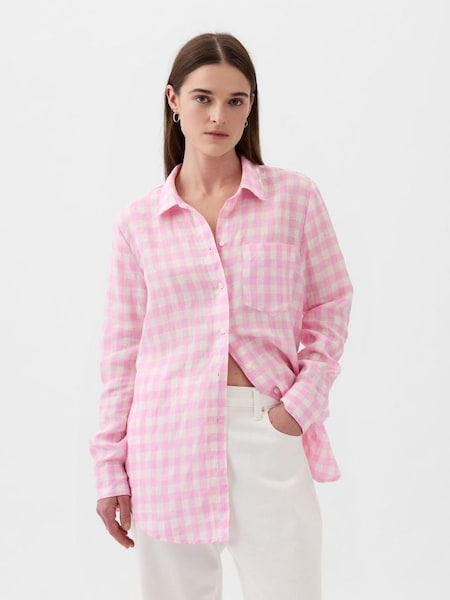 Pink Linen Long Sleeve Oversized Shirt (K75061) | £50