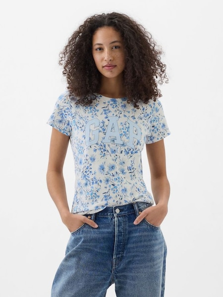 Blue Fitted Floral Logo Short Sleeve Crew Neck T-Shirt (K75063) | £14