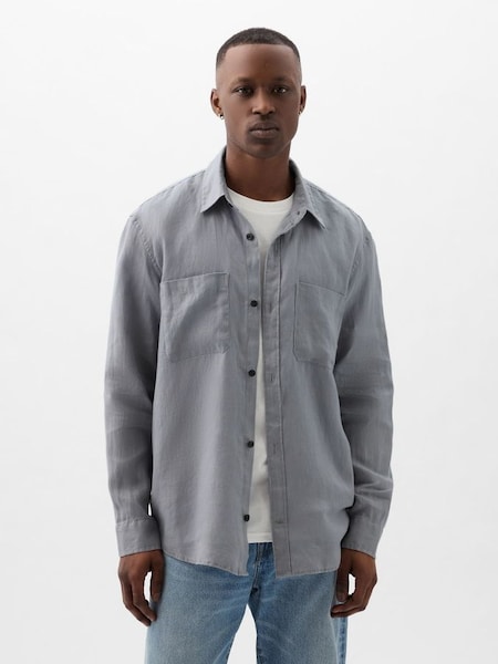 Grey Linen Blend Long Sleeve Shirt (K75199) | £55
