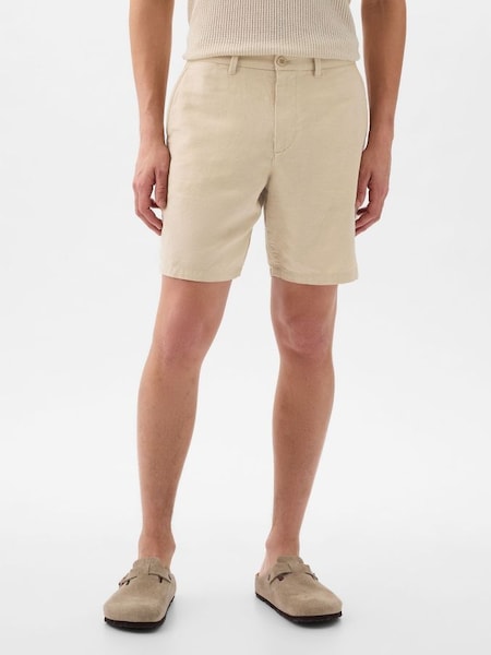 Neutral Linen Cotton Flat Front Shorts (K75227) | £40