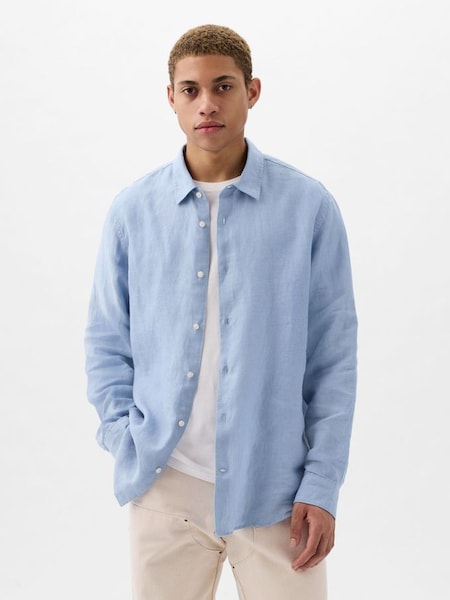 Light Blue Long Sleeve Linen Cotton Shirt (K75231) | £50