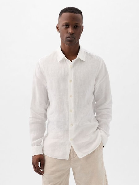 White Long Sleeve Linen Cotton Shirt (K75236) | £50
