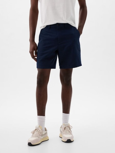 Blue Linen Cotton Flat Front Shorts (K75243) | £40