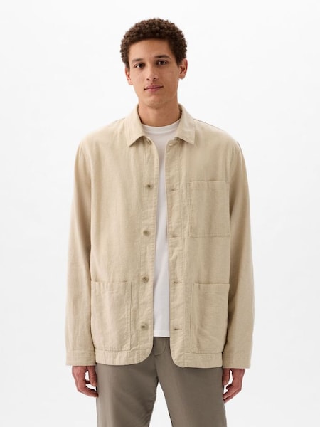 Natural Linen Blend Linen-Cotton Chore Jacket (K75247) | £55