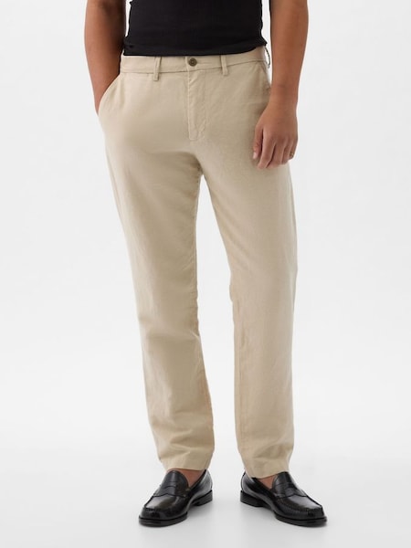 Beige Linen Blend Slim Fit Trousers (K75255) | £50