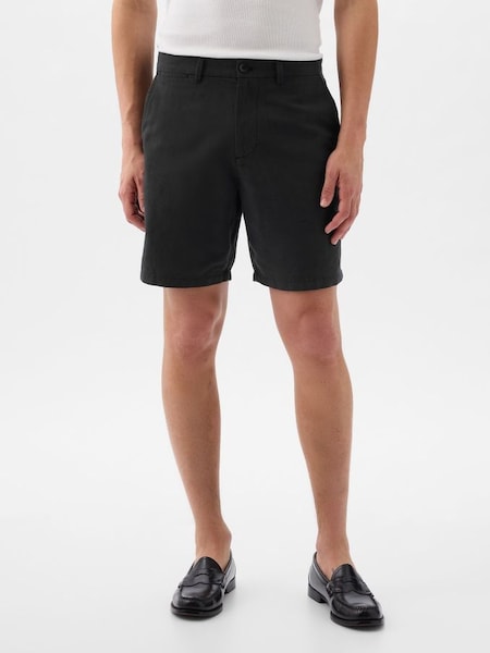 Black Linen Cotton Flat Front Shorts (K75268) | £40