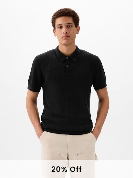 Black Textured Short Sleeve Polo Shirt (K75269) | £35
