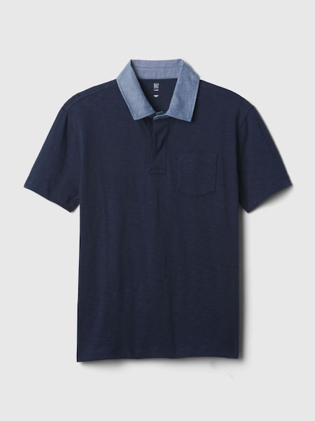Navy Chambray Short Sleeve Polo Shirt (4-13yrs) (K75339) | £14