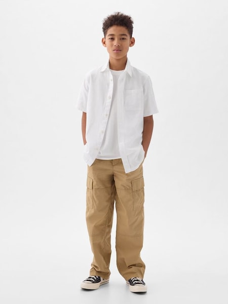 White Short Sleeve Linen Cotton Shirt (4-13yrs) (K75377) | £18