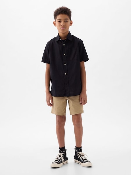 Black Short Sleeve Linen Cotton Shirt (4-13yrs) (K75382) | £18
