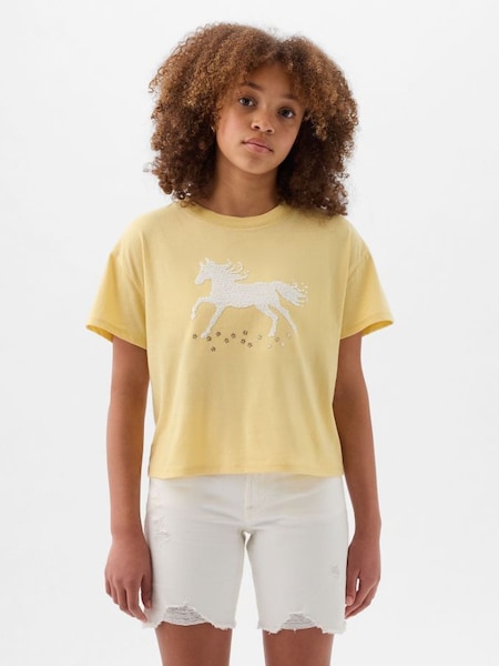 Yellow Sequin Graphic Short Sleeve Crew Neck T-Shirt (4-13yrs) (K75419) | £16