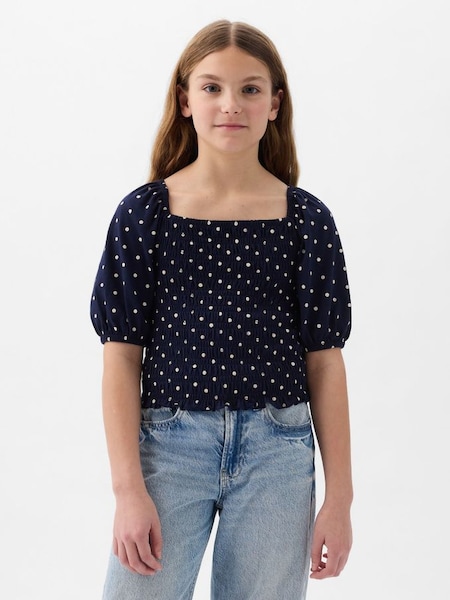 Black Spots Puff Sleeve Square Neck Smocked Top (4yrs-13yrs) (K75439) | £18