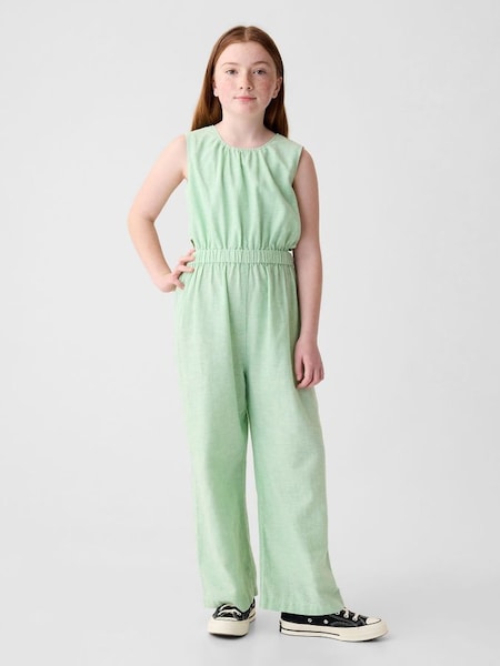 Green Linen Cotton Sleevless Jumpsuit (4-13yrs) (K75453) | £35