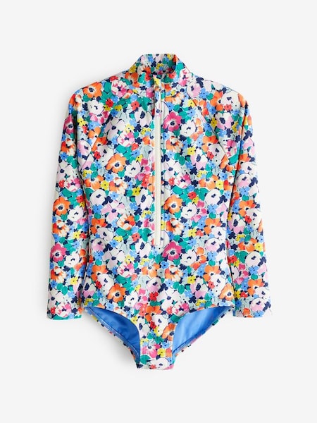 Pink Floral Long Sleeve Zip Swimsuit (4-12yrs) (K75466) | £25