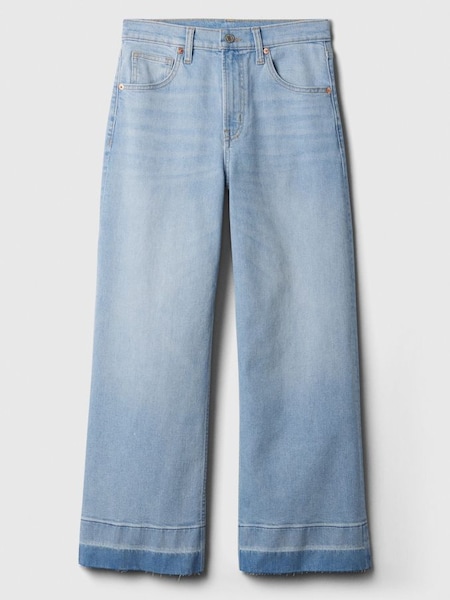 Light Blue High Waisted Raw Hem Wide Leg Jeans (K75556) | £40