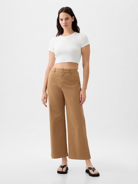 Khaki Brown High Stride Wide Leg Trousers (K75582) | £45