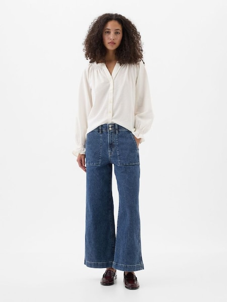 Blue High Waisted Wide Leg Crop Jeans (K75583) | £40