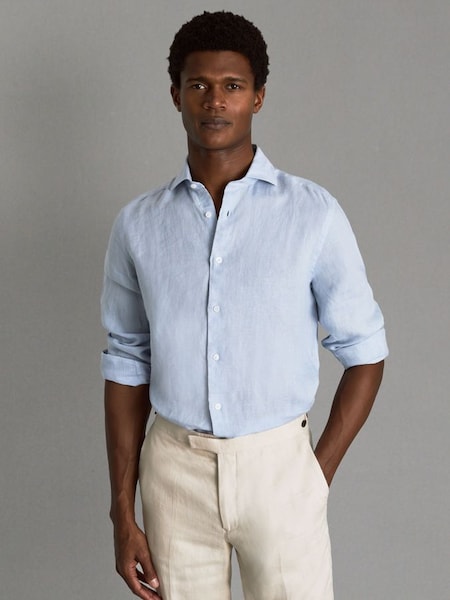 Linen Button-Through Shirt in Light Blue (K76096) | £98
