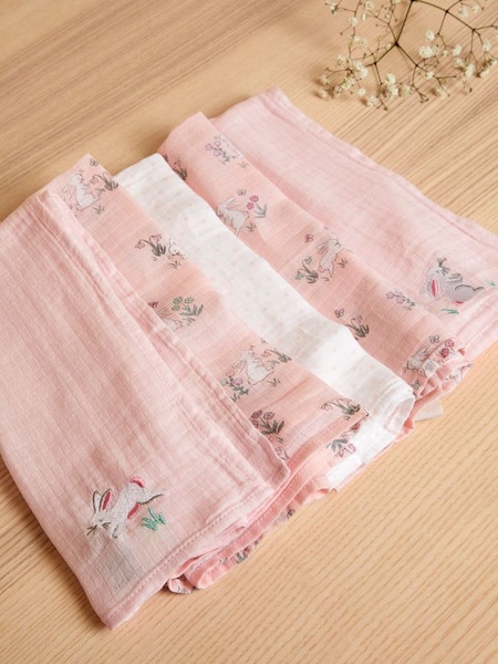 Pink Bunny 5-Pack Embroidered Muslin Squares (K76924) | £18