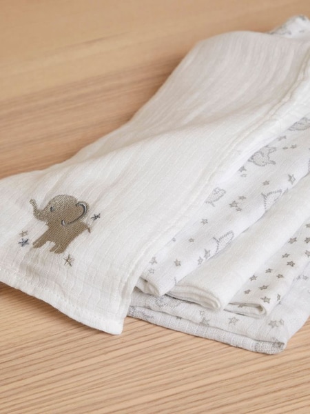 Grey Elephant 5-Pack Embroidered Muslin Squares (K76939) | £18