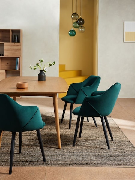 Set of 2 Lule Arm Dining Chairs in Pine Green and Black Legs (K76969) | £299
