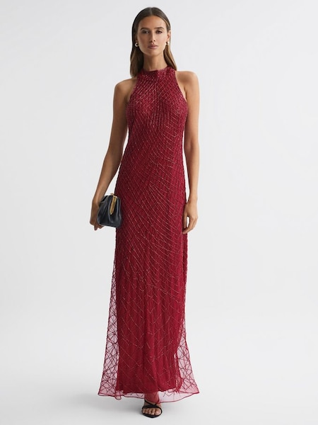 Raishma Embellished Maxi Dress in Deep Red (K77576) | £595