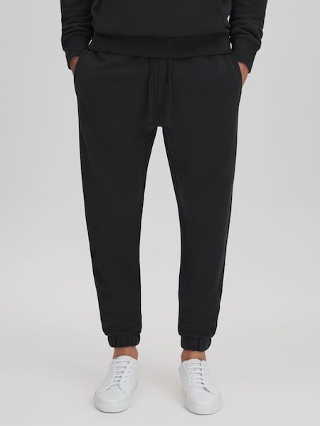 Fleece Lined Cotton Joggers in Washed Black (K77581) | £88