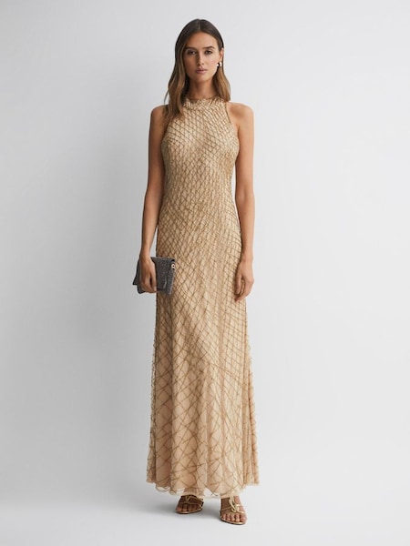 Raishma Embellished Maxi Dress in Gold (K77615) | £595