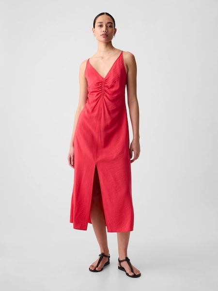 Red Ruched Slip Midi Dress (K78119) | £45