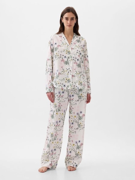 White Floral Poplin Pyjama Long Sleeve Shirt (K78125) | £25