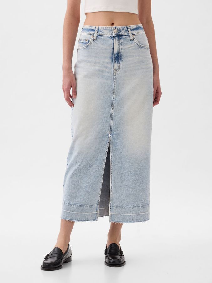 Long denim skirt gap hot sale