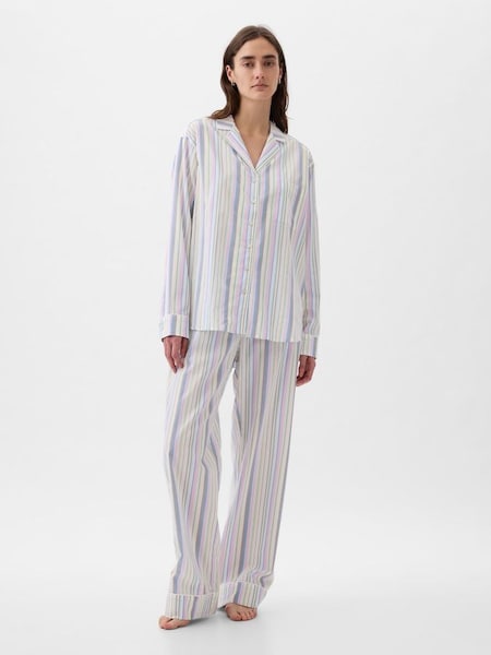 Blue Stripe Poplin Pyjama Long Sleeve Shirt (K78148) | £25