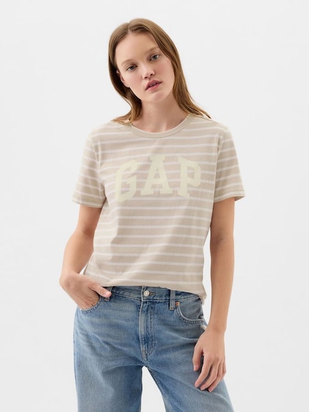 Beige Organic Cotton Logo Short Sleeve Crew Neck T-Shirt (K78182) | £16