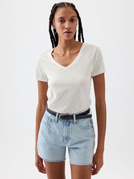 White Polka Dot Favourite Short Sleeve V Neck Print T-Shirt (K78184) | £12