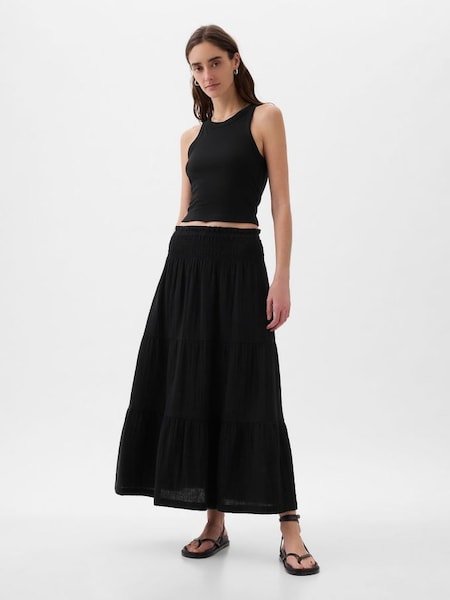 Black Crinkle Cotton Pull On Maxi Skirt (K78195) | £40