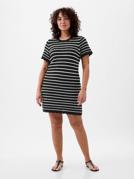 Black/White Crochet Stripe Mini Dress (K78199) | £50