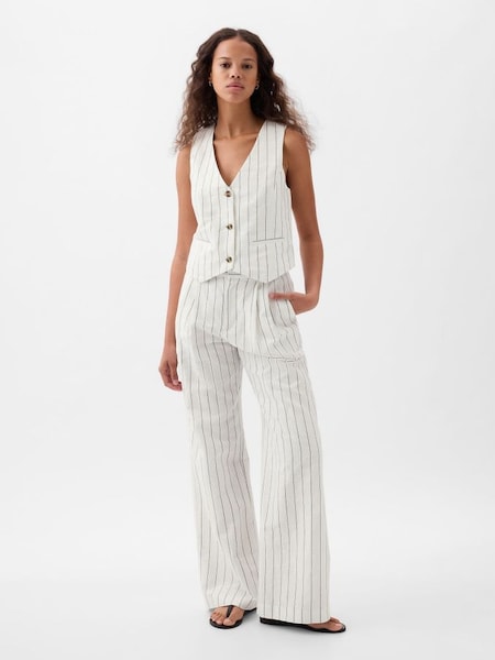White & Navy Stripe Linen Cotton Waistcoat (K78229) | £45