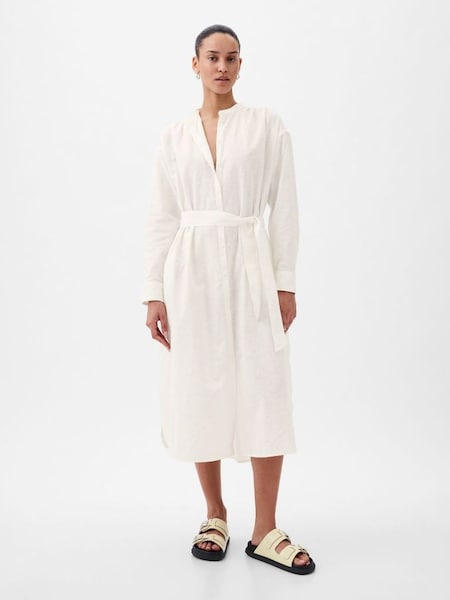 White Linen Blend Long Sleeve Shirt Dress (K78236) | £60
