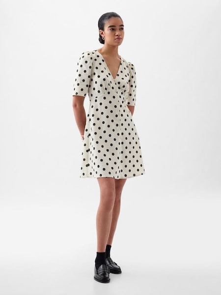 White Linen Cotton Polka Dot Mini Dress (K78240) | £40